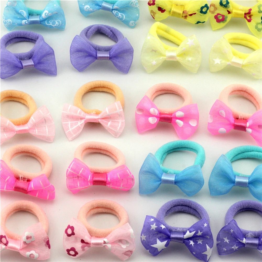 

20pcs Mini mesh Bow hair ring Baby girls Little Hair rope Flower Print Hair circle Kids Hair accessories Small elastic Hairband