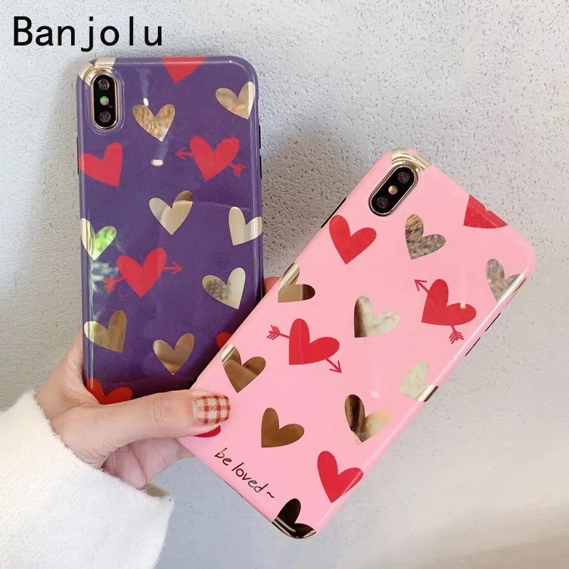 Banjolu New Cute Litter Love Heart Pattern Soft Phone Case for iPhone X XR XS MAX 8 7 6 6s Plus Simple Back Cover |