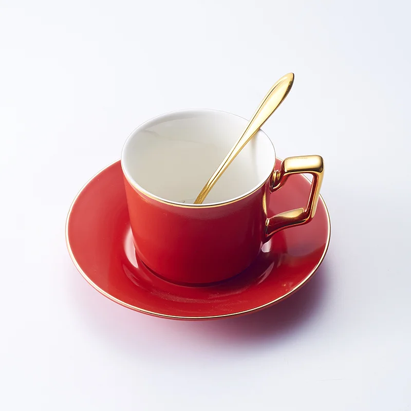 Red 1Cup Выразительная фарфоровая кофейная чашка, блюдце, ложка, набор, 200 мл, Скандинавская чайная чашка, керамический чайный набор, расширенная чайная чашка, кофейная чашка эспрессо, Прямая поставка - Цвет: Red 1Cup
