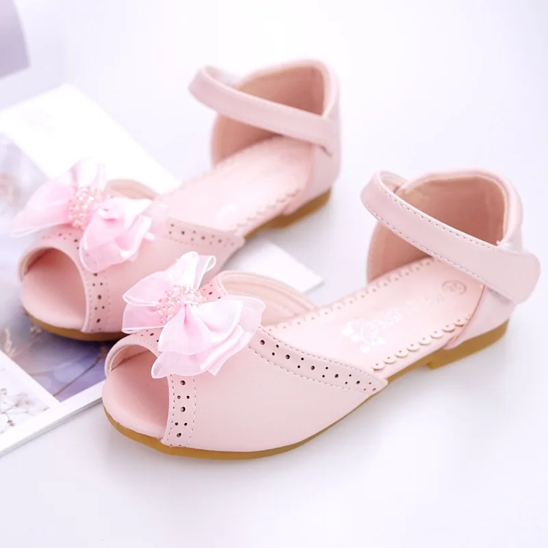 

Bow bout princess sandals 2018 summer new girls sandals children's square heels fashion fish mouth leather princess shoes