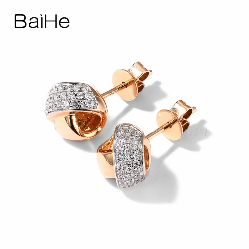 BAIHE Solid 14K Rose Gold(AU585) Round 0.22ct 100% Genuine Natural Diamonds Engagement Trendy Fine Jewelry Gift Stud Earrings | Украшения и