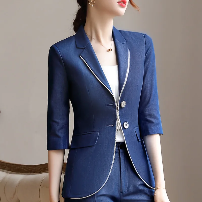 Blue blazer Naviu, элегантный и модный женский пиджак, 2091, летняя верхняя одежда, официальный блейзер для офиса, для девушек, официальная рабочая одежда размера плюс, топы - Цвет: Blue blazer