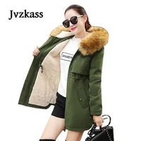 jvzkass 2020 plus size new students big fur collar plus thick padded cotton long winter coat plus size lamb coat z55