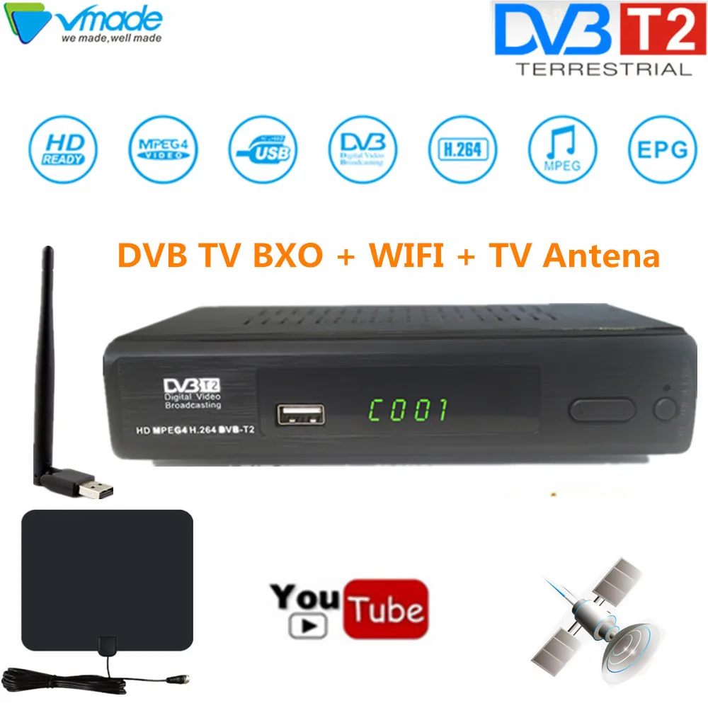 Высокая цифрового наземного ТВ приемник DVB T2 словосочетание usb Wi-Fi Dongle + антенны dvb