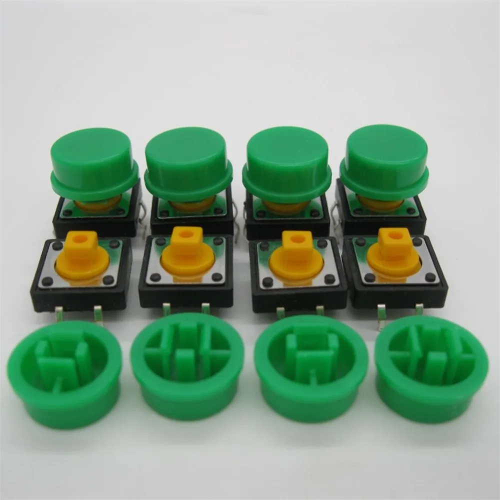 60PCS B3F-4055 Tactile Touch Push Button Switch Momentary 12*12*7.3MM tact Micro switch button +60PCS green colors Tact Cap |