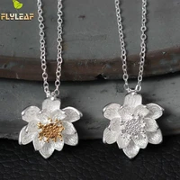 925 sterling silver lotus flower necklaces for women original handmade lady fine jewelry flyleaf