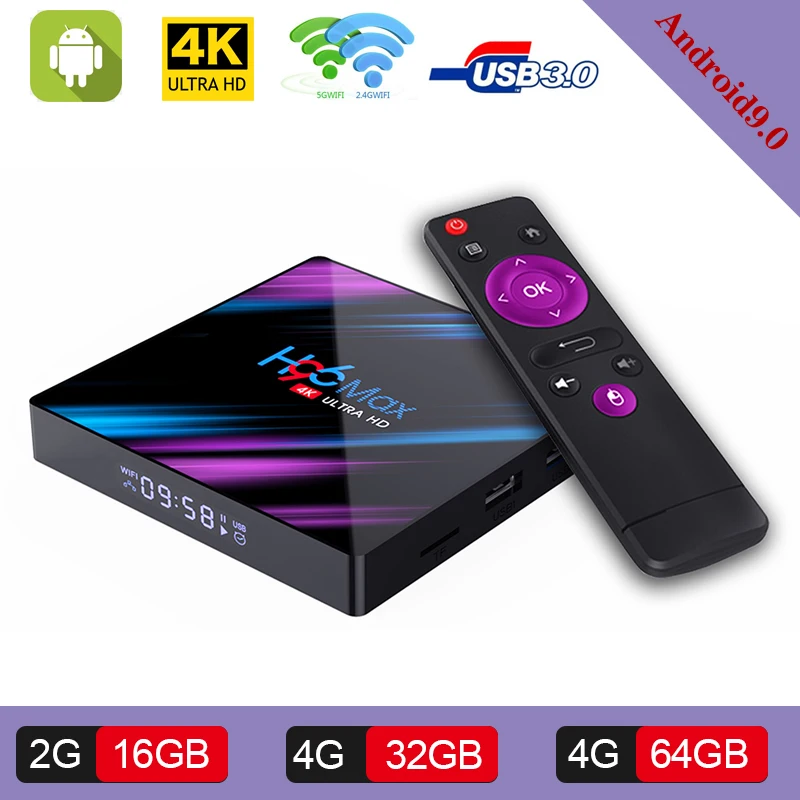 Новые продукты H96max 4 ГБ 32 Android 9 0 Smart TV BOX Rockchip RK3318 2 4G/5G Wi Fi H.265 1080 p K USB3.0 BOX|ТВ-приставки
