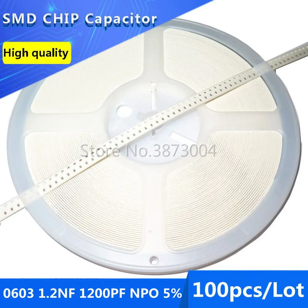 

100 шт 0603 1.2NF 1200PF NPO 5% SMD чип конденсатор