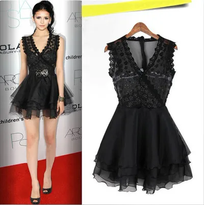 New 2014 Summer Women evening Dress Sleeveless V-neck Lace Mini Black Apricot Sexy Party Dresses casual Vestido De Festa | Женская