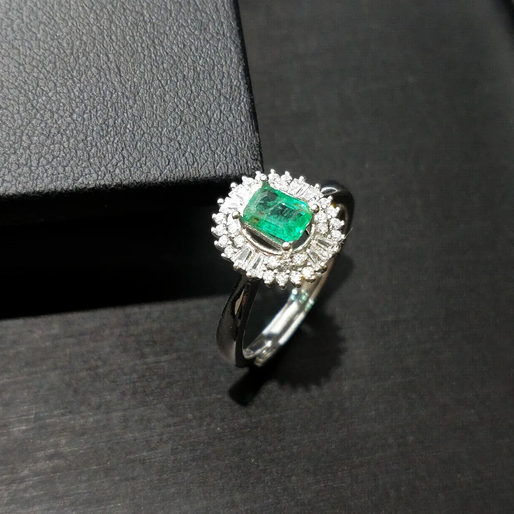 Flzb, натуральный подвеской из изумруда и 0.55ct квадратная 4*6 мм Роскошные кольцо с 925 пробы в покрытием 18-ти каратным белым золотом женское романтическое кольцо подарок