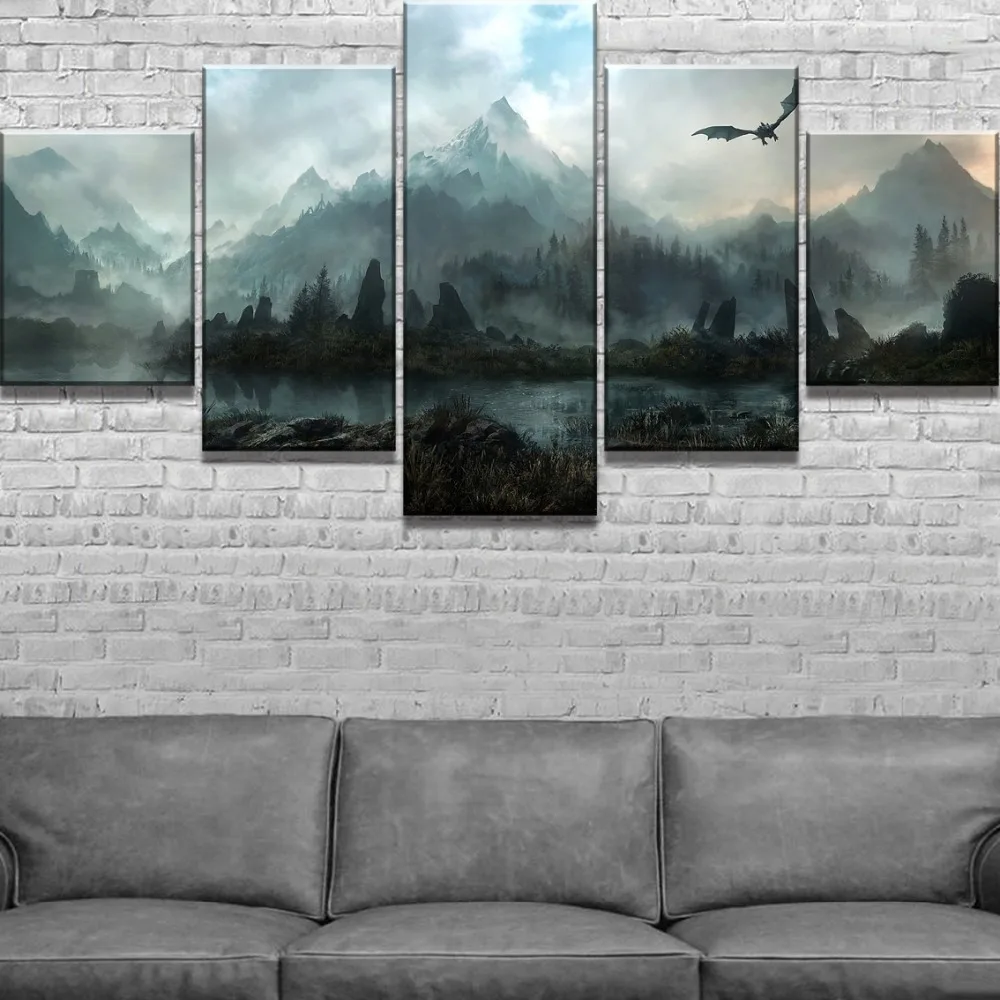 5 шт. Холст Искусство старшие свитки v Skyrim игра Cuadros Decoracion картины на холсте стены