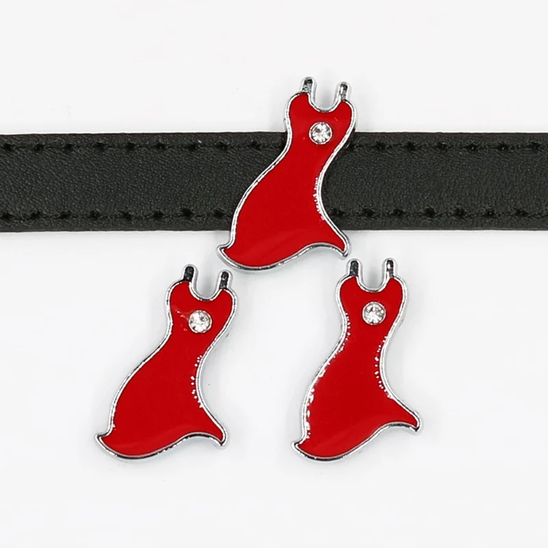 50PCS 10mm Alloy Red Crystl Dance Dress Slide Charms Slide Beads DIY 10mm Bracelets Wristbands Pet Collar Belt Strap
