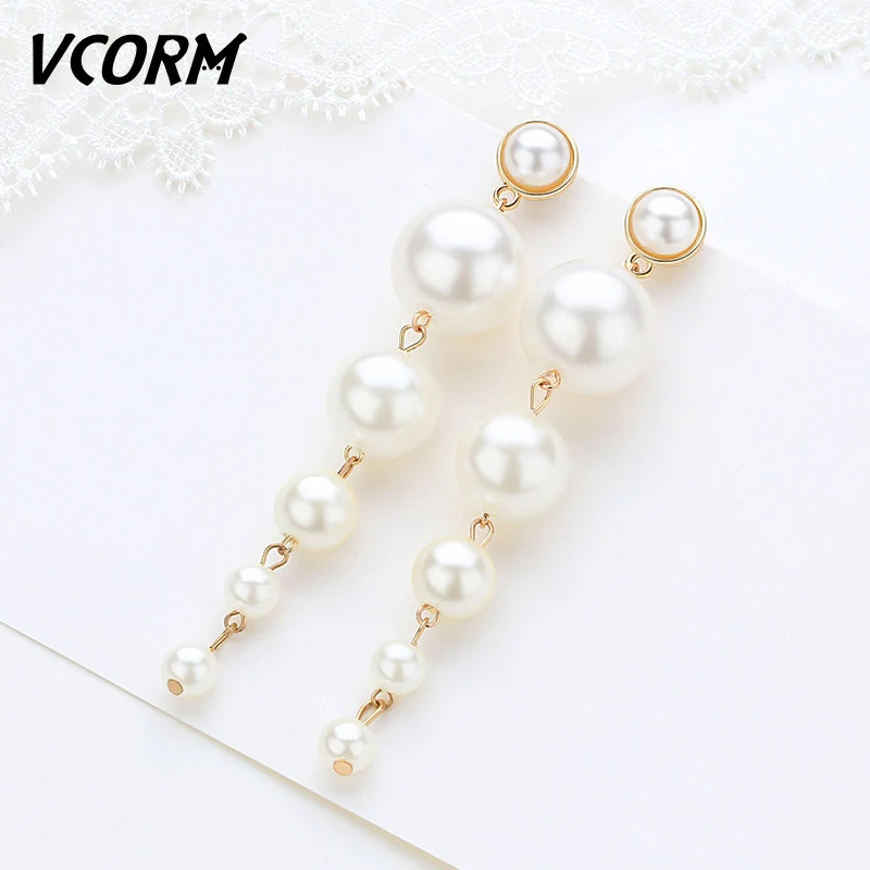 VCORM модные роскошные серьги-капли с искусственным жемчугом для женщин свадебной