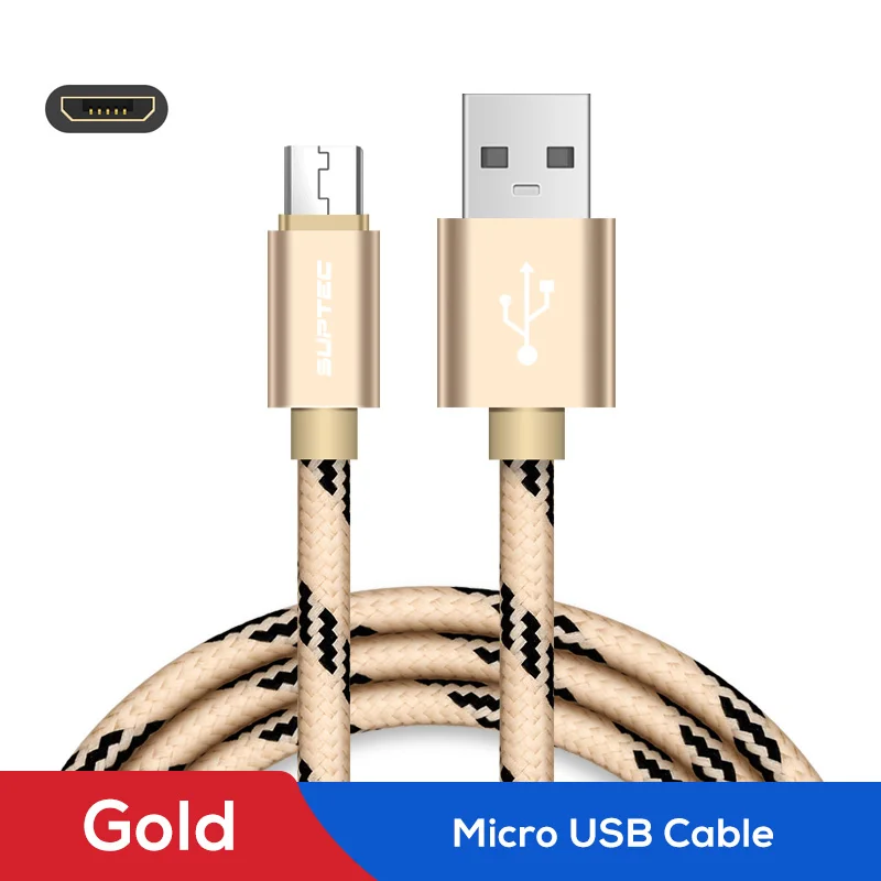 Gold SUPTEC Micro USB кабель 2.4A нейлон Быстрая зарядка данных провод Microusb зарядное устройство кабель шнур для samsung S7 S6 Xiaomi Android смартфон - Цвет: Gold