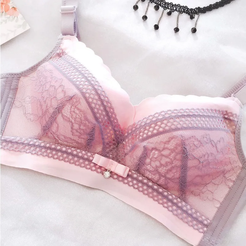 Roseheart, женский модный фиолетовый розовый беспроводной сексуальный бюстгальтер, пуш-ап, женский кружевной бюстгальтер с бантиком, цельный бюстгальтер без косточек, женское нижнее белье