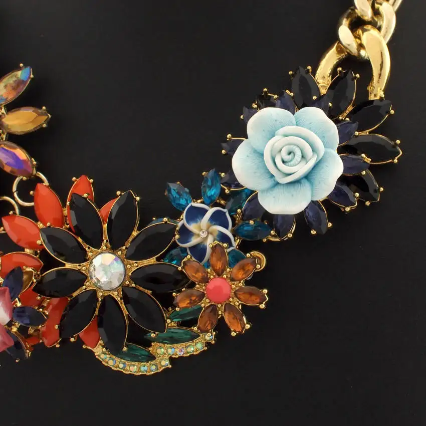 Danfosi Big Brand Vintage Gold Color Exaggerated Luxury Crystal Resins Flower Collar Choker Necklace Statement JC Maxi Jewelry|brand jewelry|jewelry