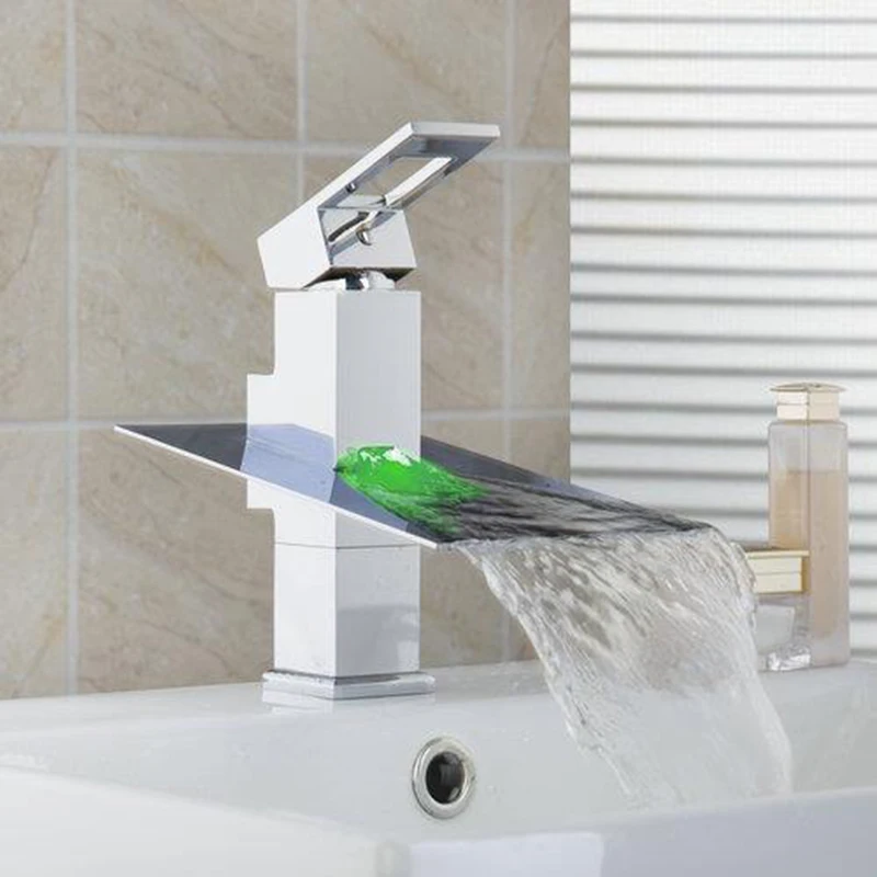 KEMAIDI Bathroom LED Light Waterfall Chrome Deck Mounted Single Handle Wash Basin Sink Torneira Faucet Mixer Tap | Обустройство дома