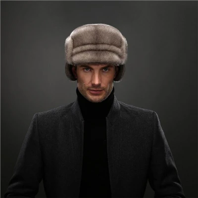 Gray IANLAN высшего класса мужские Полный Пелт норки мех шапки бомбер из натурального меха норки зимне наушники шапка зимняя теплая Русский стиль шапки IL00234 - Цвет: Gray