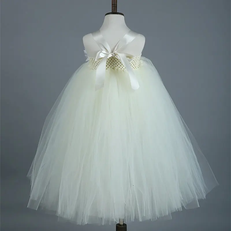 Модное свадебное платье для девочек цвета шампанского со шлейфом фатиновое с