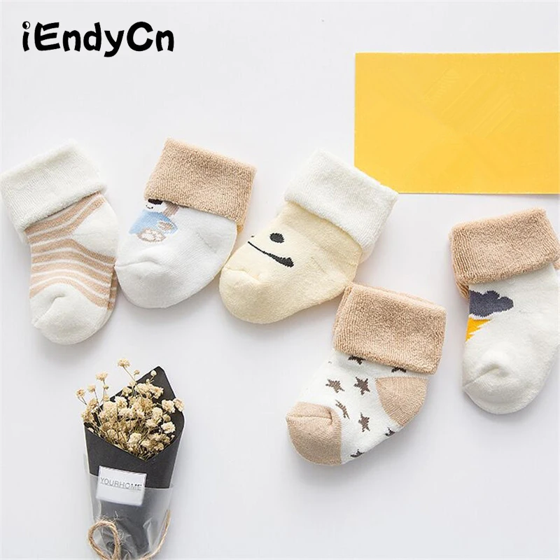 5 пара/лот детские носки сезон осень-зима толстые теплые махровые милые мужские и