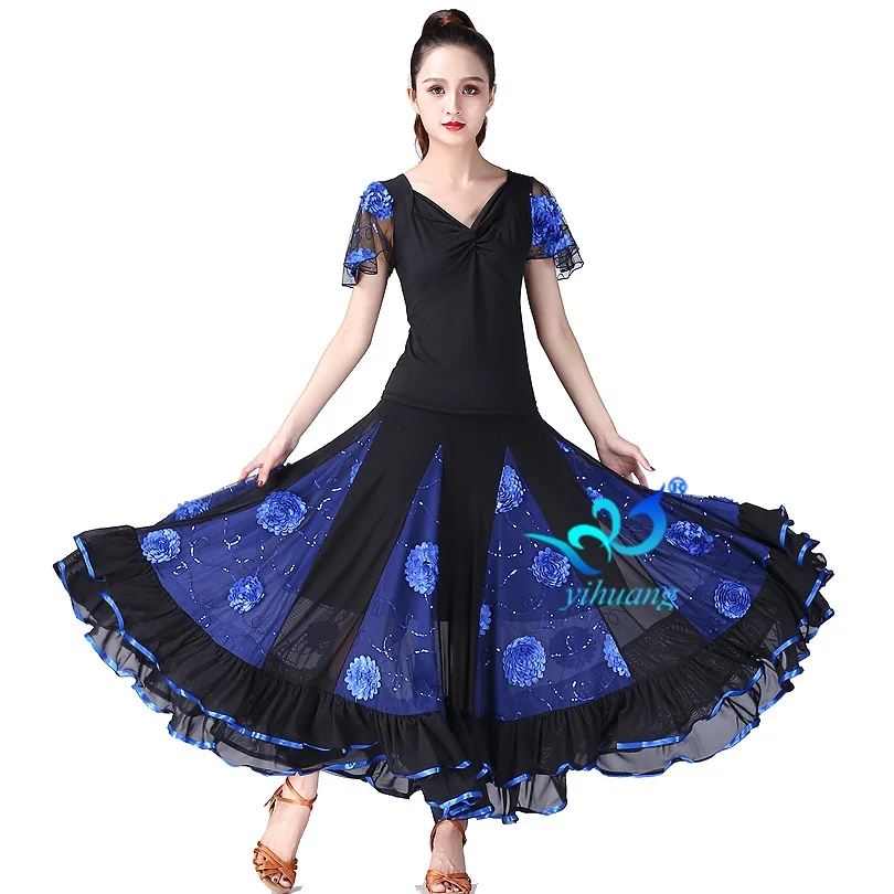 Royal Blue Костюм для вальса, бальных танцев, Женский Современный Стандартный костюм, костюмы для танго выступление, танцевальный костюм для фламенко, Топы+ юбка - Цвет: Royal Blue