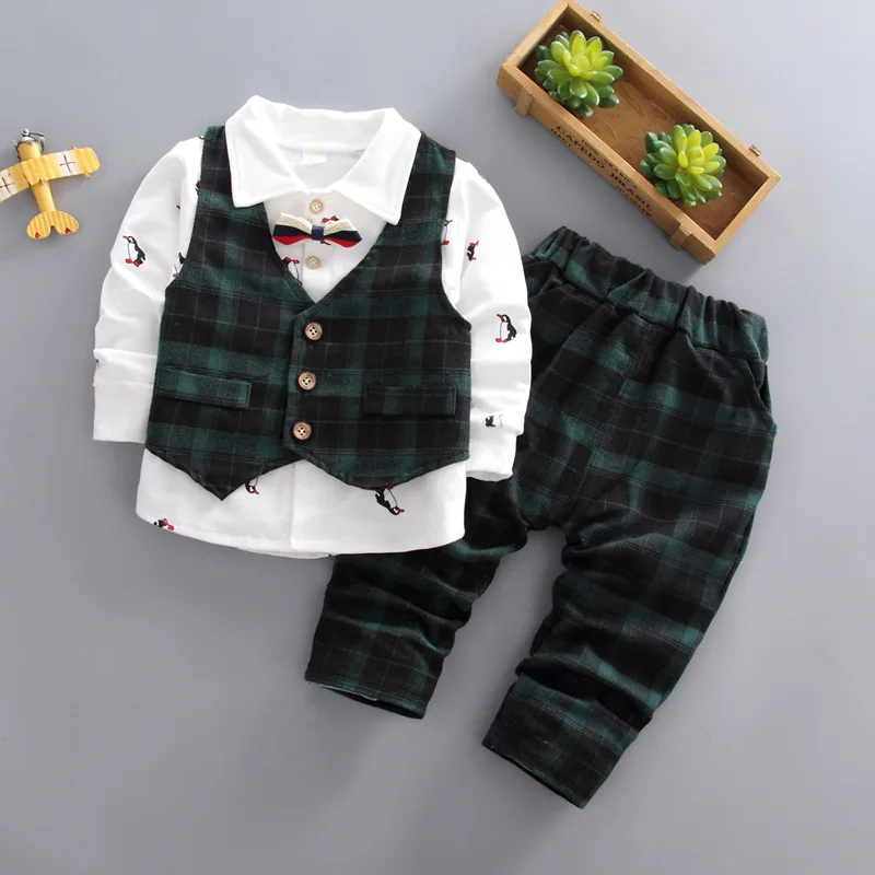 

Baby Boy Spring Autumn Clothes Plaid Jacket + Long Sleeve Lapel Shirt + Pants 3PCS Bebes Jogging Set Sportswear Male Baby Suits