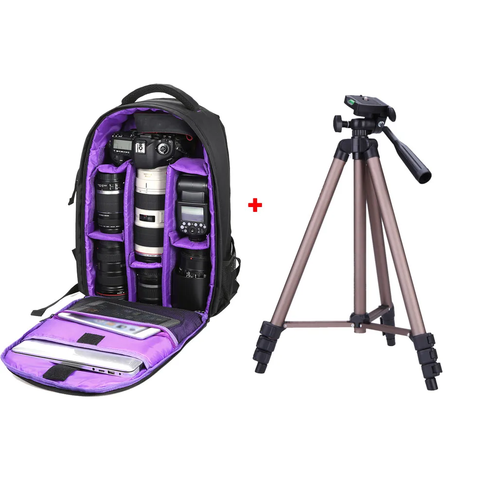 purple with Tripod Камера andoer рюкзак Открытый износостойкий dslr сумка видео сумка водостойкая многофункциональная дышащая фотография горячая распродажа - Цвет: purple with Tripod