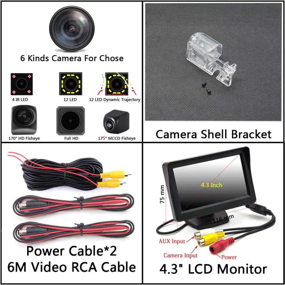 175 градусов Fisheye MCCD 12LED Full HD Беспроводной Парковка зеркало заднего хода автомобиля зеркало заднего вида Камера для Ford Kuga ESCAPE 2013 - Название цвета: Camera 4.3 inch LCD