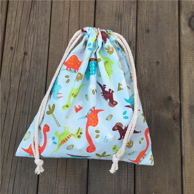 YILE 1pc Cotton Drawstring Pouch Party Gift Bag Home Print Color Dinosaur Light Blue YL04 | Багаж и сумки