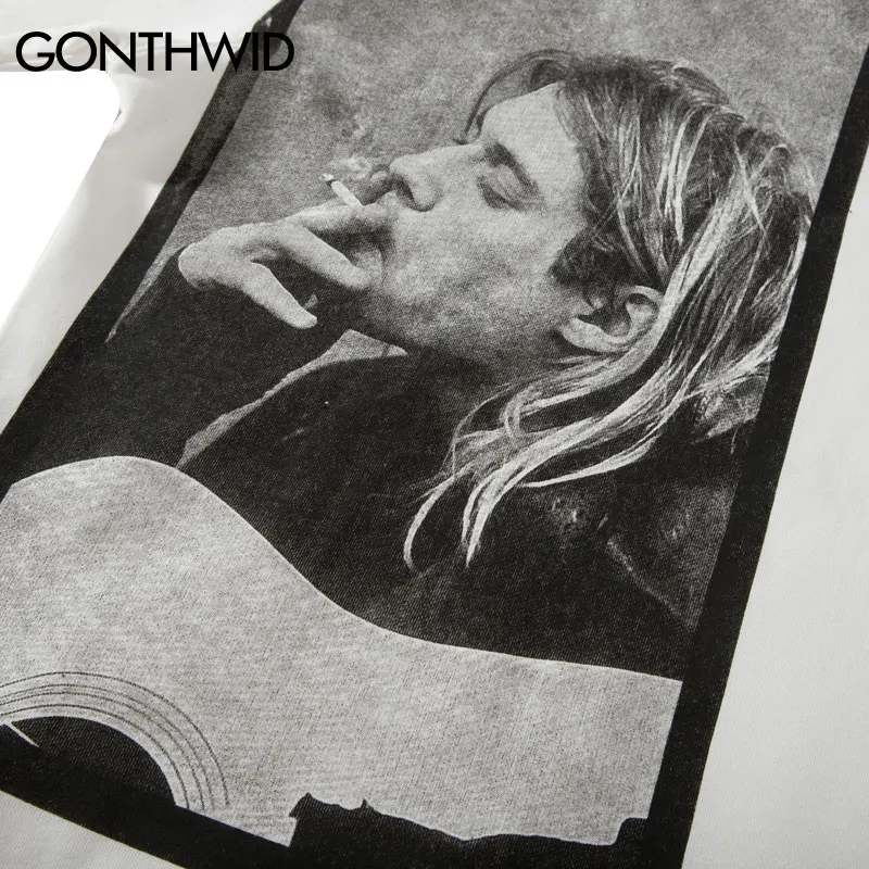 Мужские толстовки с капюшоном GONTHWID Kurt Cobain Повседневный пуловер в стиле хип хоп