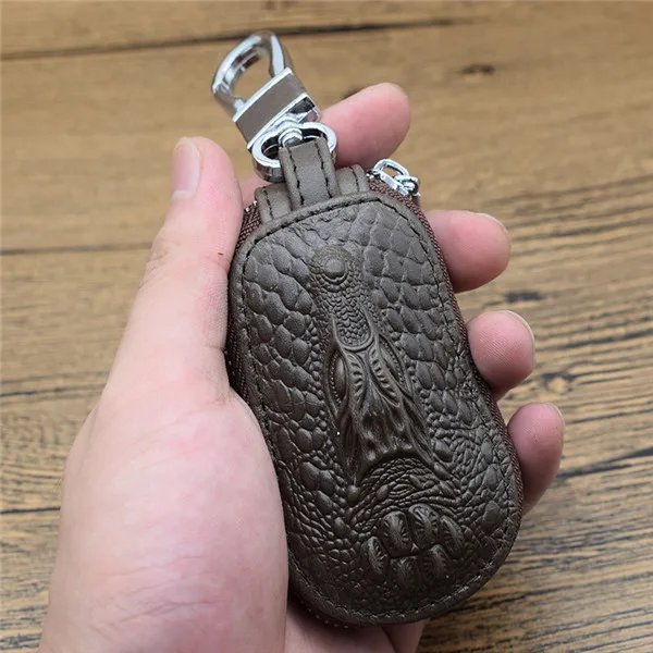 Автомобильный держатель для ключей, ключница, кошелек для ключей, натуральная кожа, на молнии, воск, масло, кожа крокодила, зернистый органайзер, держатель, сумка для ключей - Цвет: coffee