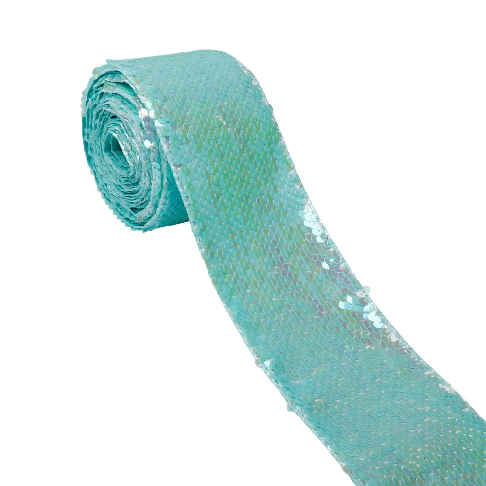 aqua lake blue 2Y/Лот, 3 дюйма, 75 мм, цветная Двусторонняя лента с блестками, аксессуары для волос DIY, украшения для свадебной вечеринки, материалы для праздничных украшений - Цвет: aqua lake blue