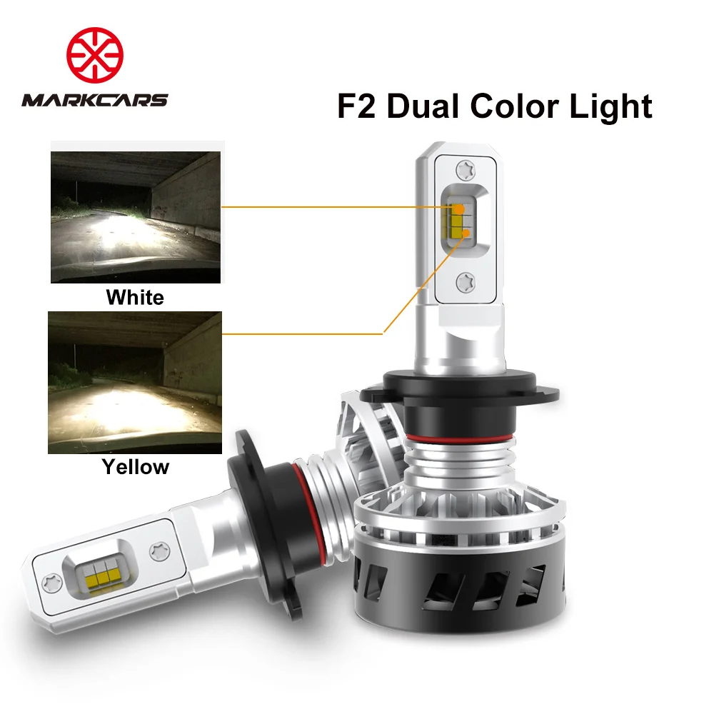 MARKCARS F2 H4 H7 LED Car Headlight 9006 9007 9012 H16 Pure White&Yellow Dual Color Light Auto Lamp Fog 10000LM 50W 12V | Автомобили и