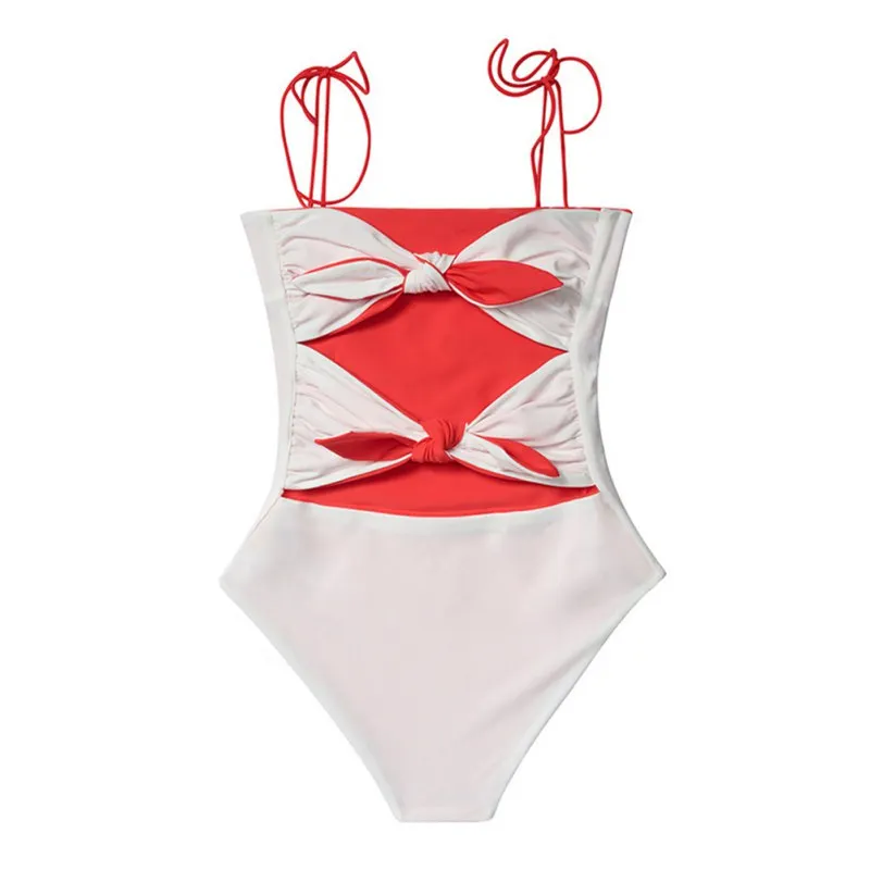 Women Sexy Slim Bow Sling Strap Triangle Bikini Summer Open back Gathered High Waist Double-faced Wear Swimsuit | Спорт и