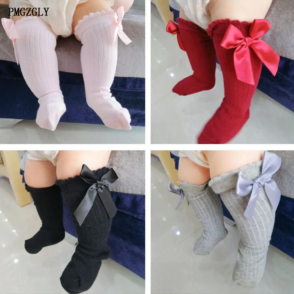 

Children's Socks Girls Knee High Sock Cute Lace Bows Princess leg Warmers Solid Cotton Girl Long Tube White Socks 1-5 years