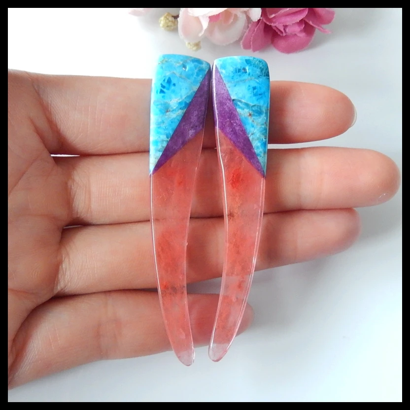 Natural Gemstone Volcano Cherry Quncortz African Purple Jasper Green Aventurine fashion Earring Bead 69x13x4mm 11.8g | Украшения и