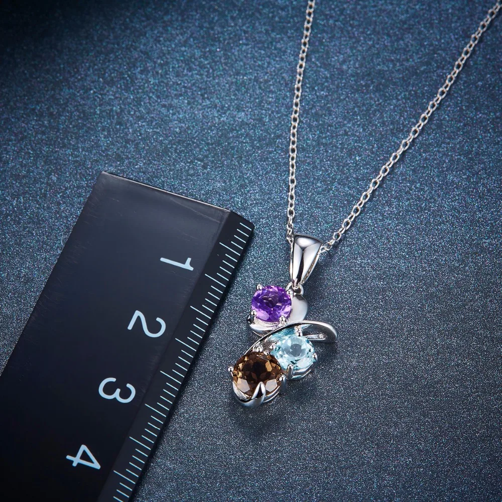 Женское ожерелье из серебра 925 пробы с аметистом и голубым топазом|fine jewelry|pendant