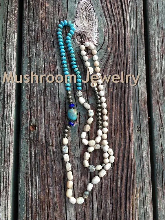 Длинное многослойное ожерелье в стиле бохо из бирюзы опала нефрита реки камня