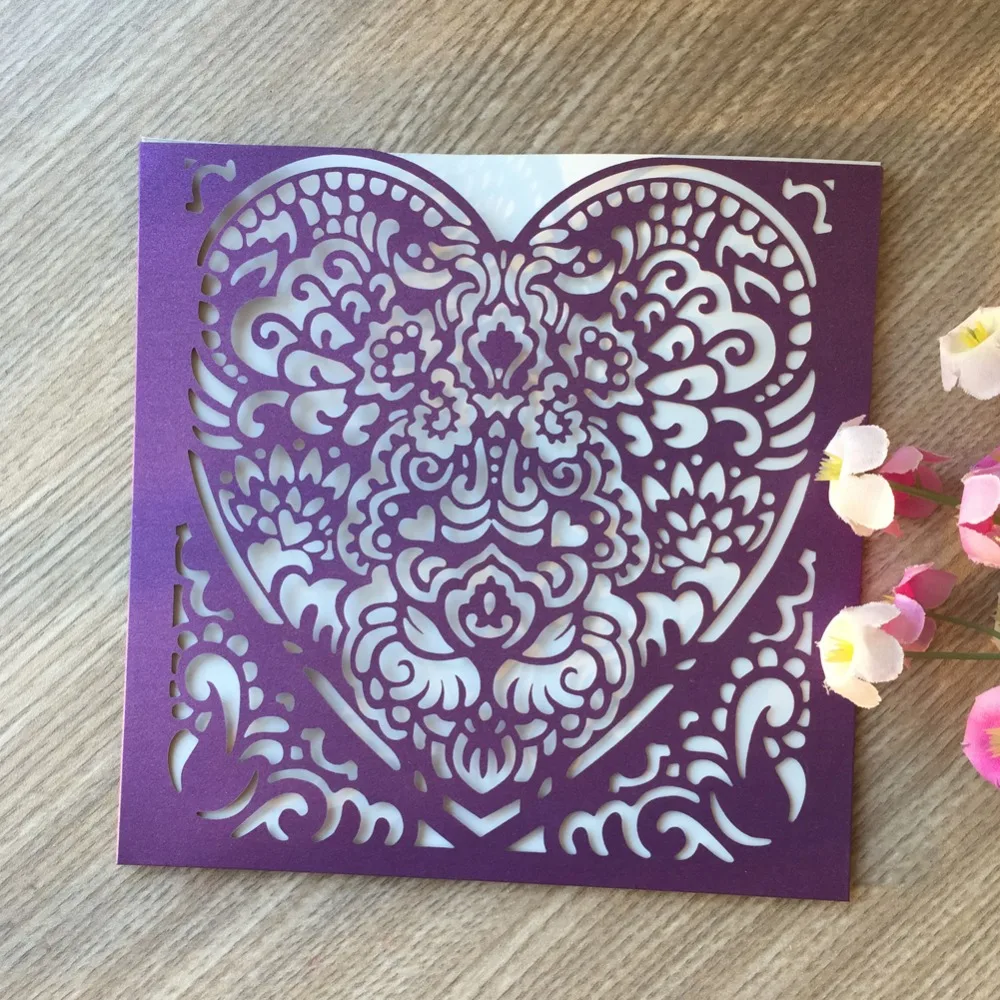 50 шт. новый дизайн жемчужная бумага элегантные полые темно фиолетовые сердца