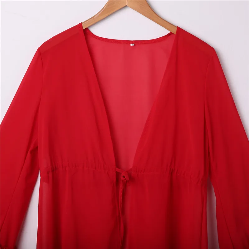 Летняя женская Пляжная накидка с длинным рукавом туника оборками женский