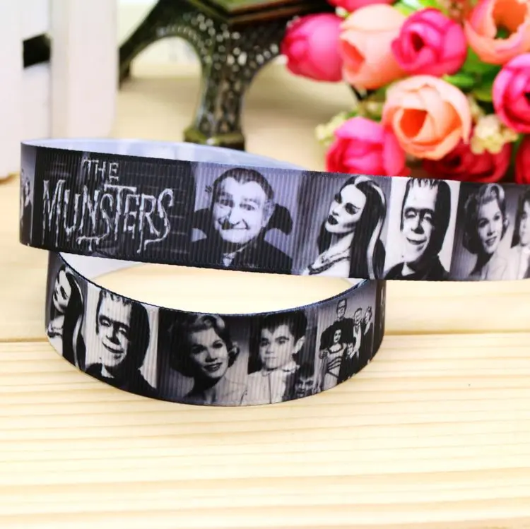 

7/8'' Free shipping munsters printed grosgrain ribbon hair bow headwear party decoration wholesale OEM 22mm H5288