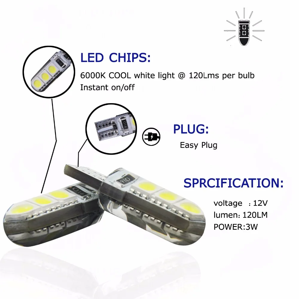 4 Шт. T10 W5W 168 194 SMD LED Белые Огни Клин Свет стороны Лампы Для Автомобилей Задний