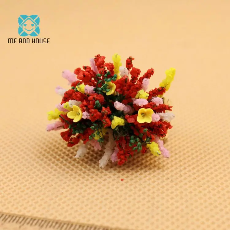 Miniatura 1:12 Scale Dollhouse Miniature Multicolor Clay Flower Bush With Mini Wood Pot | Игрушки и хобби