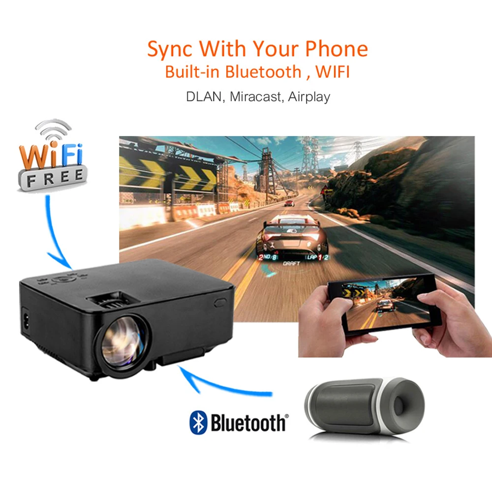 Мини светодиодный проектор Android 4.4 TV Box Full HD Dlan WI-FI Bluetooth 4.0 Поддержка miracast airplay EZcast