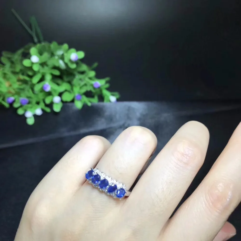 Кольцо с натуральным сапфиром, 925 серебро, 5 драгоценных камней, хороший цвет, красивый стиль