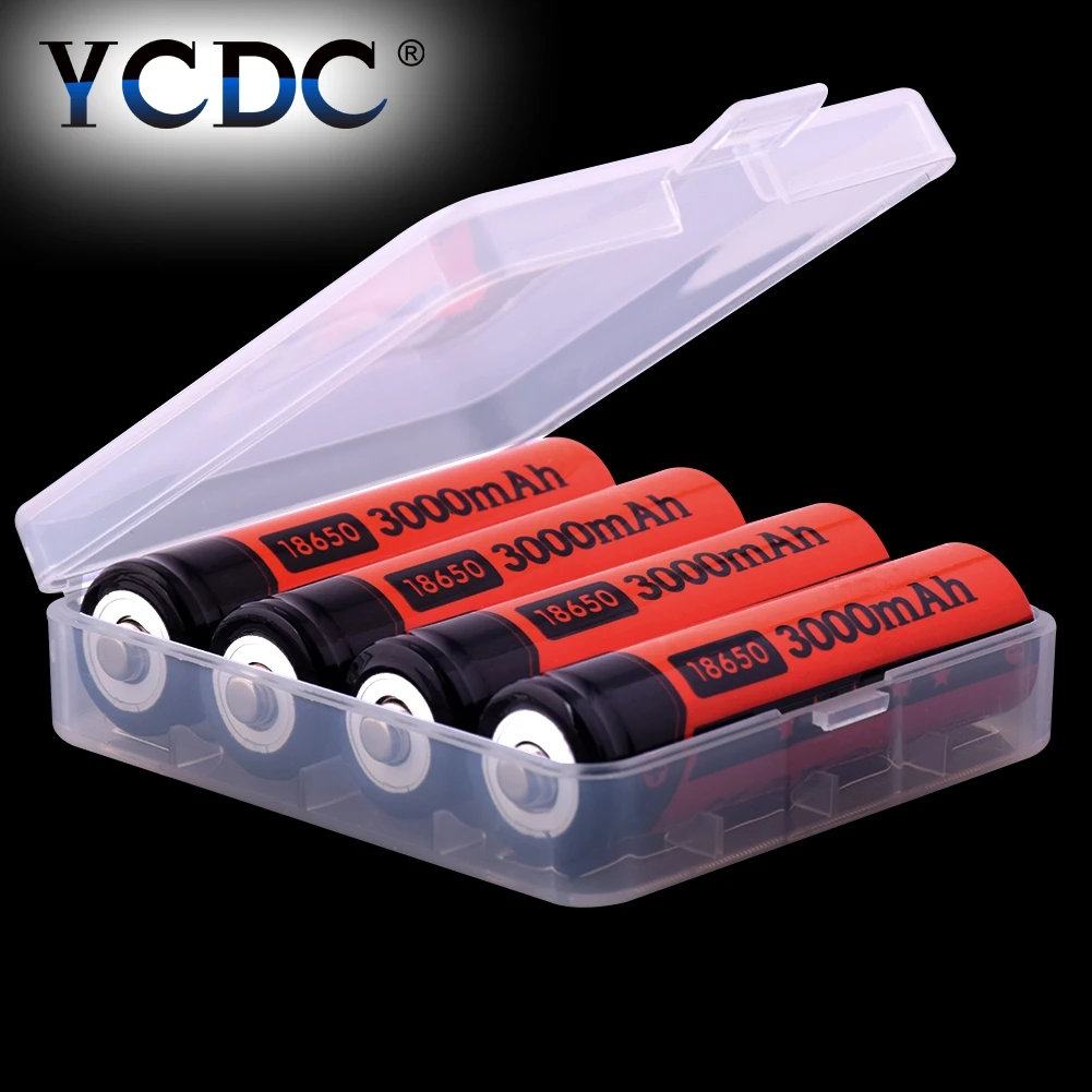 YCDC 4 шт 18650 литий-ионная аккумуляторная батарея 3,7 вольт 3000 мАч батареи с 18650 держателем батареи для фонарика, камер, игрушек