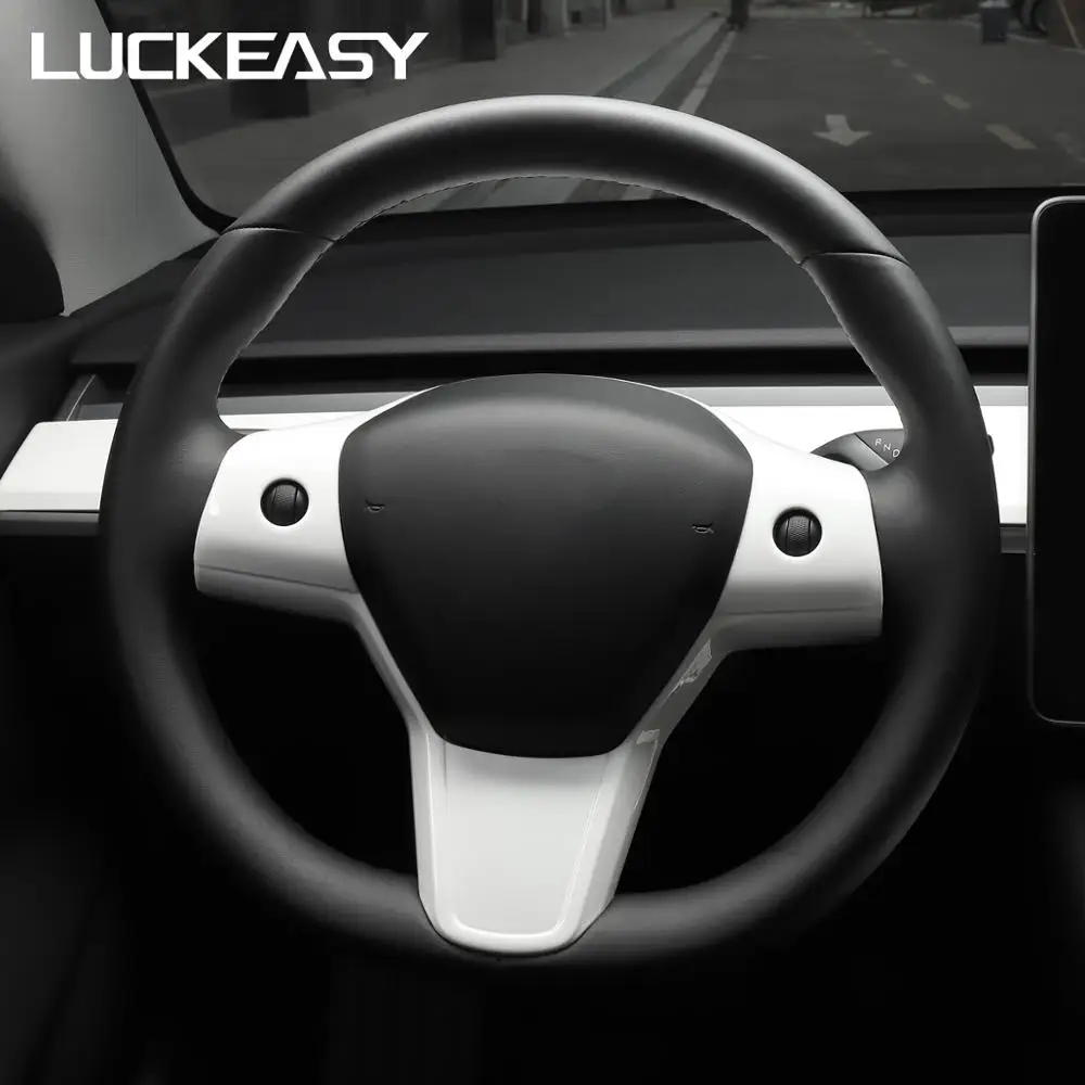 LUCKEASY Автомобильный руль декоративная заплатка для Tesla модель 3 ABS рулевое колесо аксессуары декоративная рамка патч красный/белый