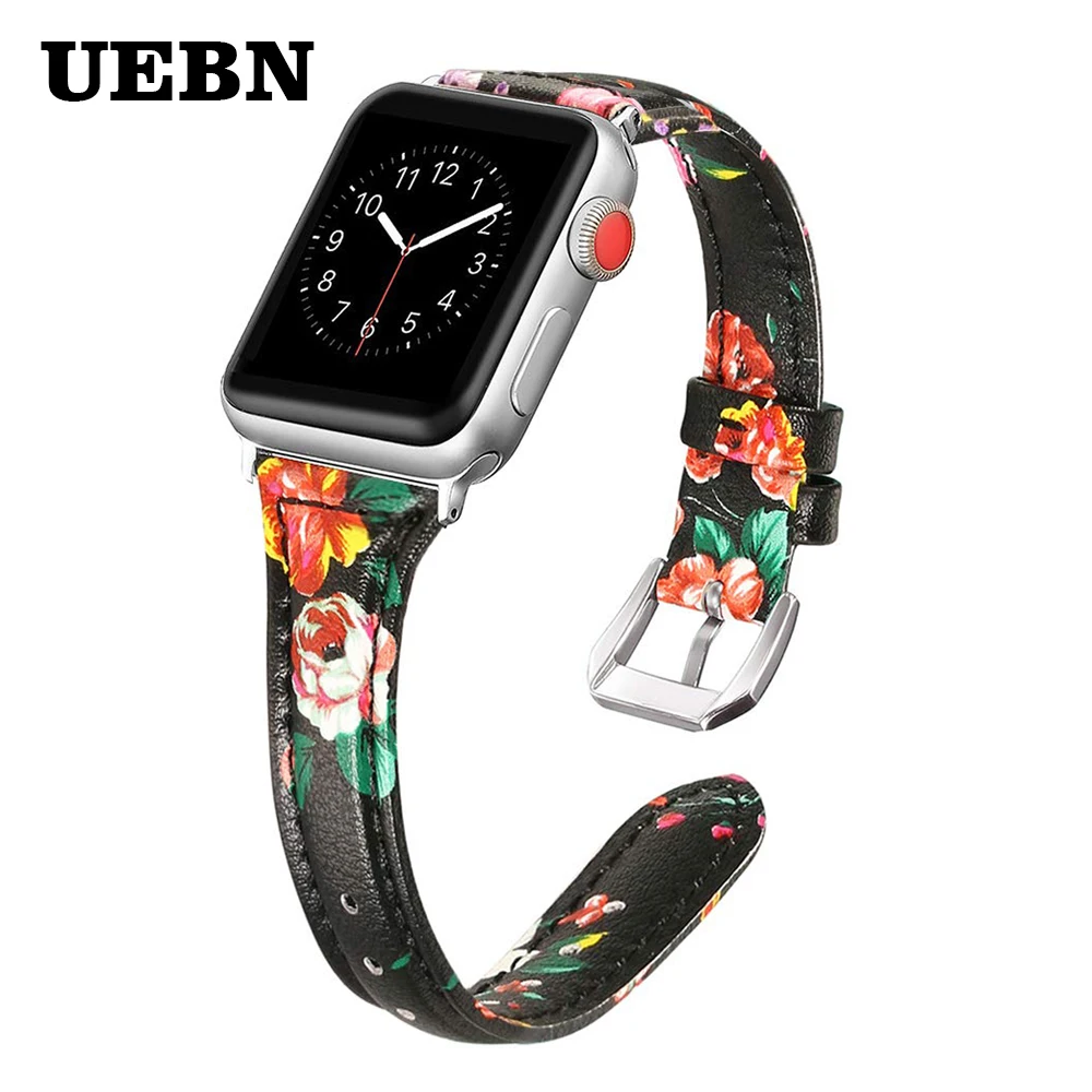 Ремешок UEBN кожаный для Apple Watch 4 44 мм 40 классический стильный браслет Iwatch Series 3 2 1 42 38