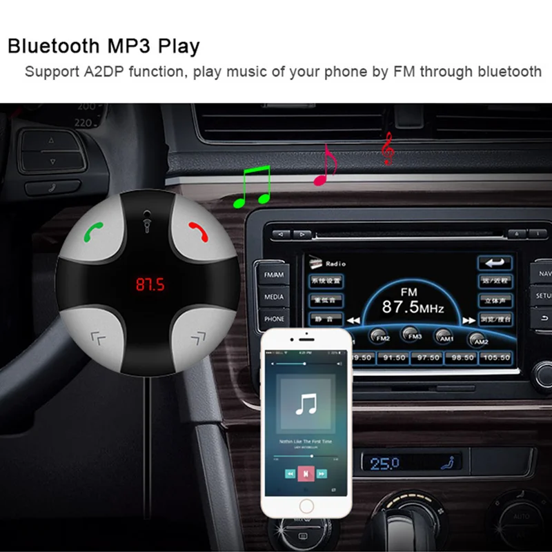 FM29B Wireless Bluetooth Car Charger with MP3 Player Support FM TF card Mic Mobile Music Receiver Kit | Электроника