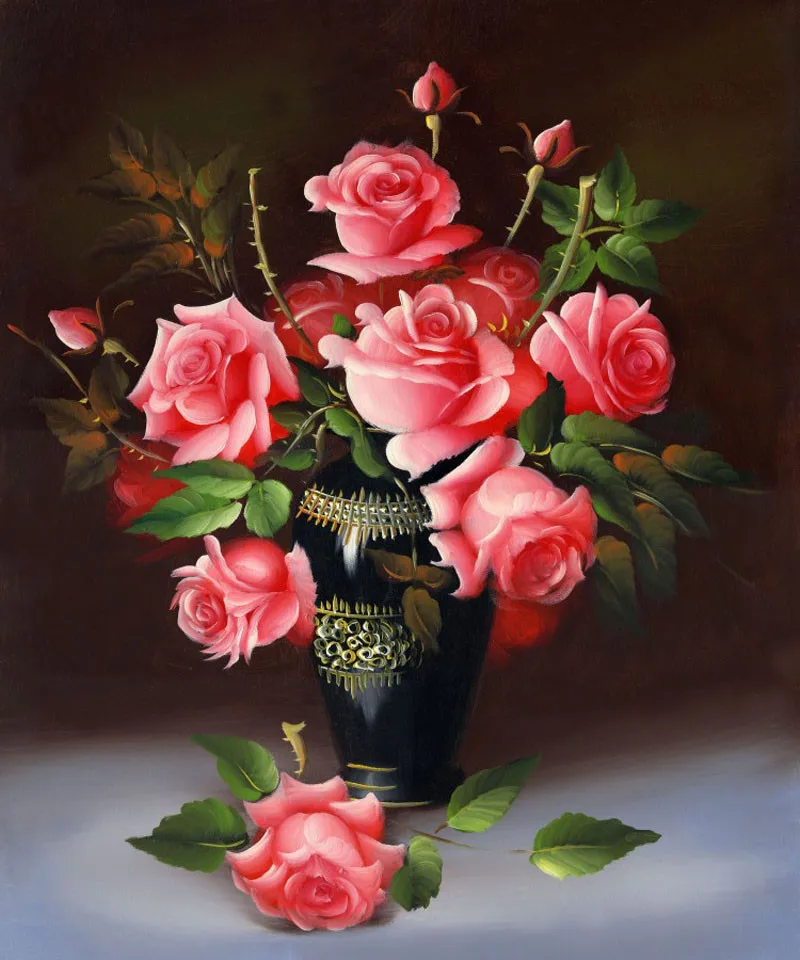 

NEW 3D Diamond Painting Cross Stitch Red rose Floral Vase Needlework Diamond Embroidery Flower round Diamond Decorative